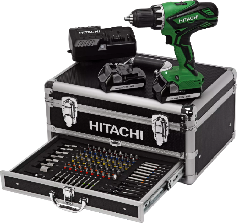 Akku Boremaskine 2x1,5Ah i Alukuffert m/100dele Hitachi DS18DJL Akku Boremaskine 2x1,5Ah i Alukuffert m/100dele Hitachi DS18DJL