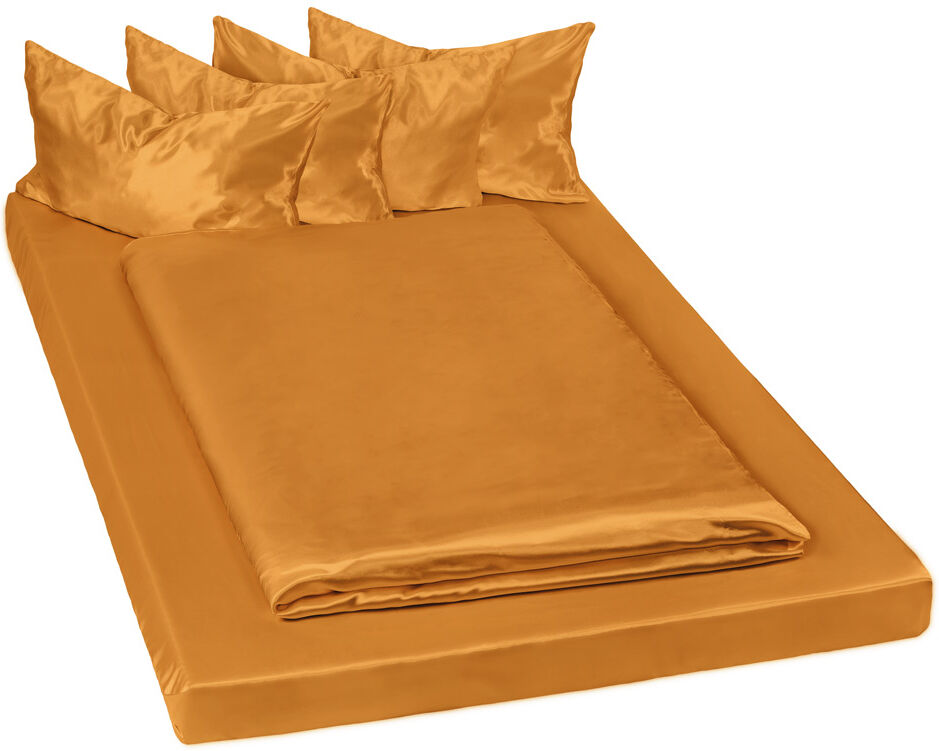 tectake 4x Sengetøj i satin, 6-dele - brun tectake 4x Sengetøj i satin, 6-dele - brun