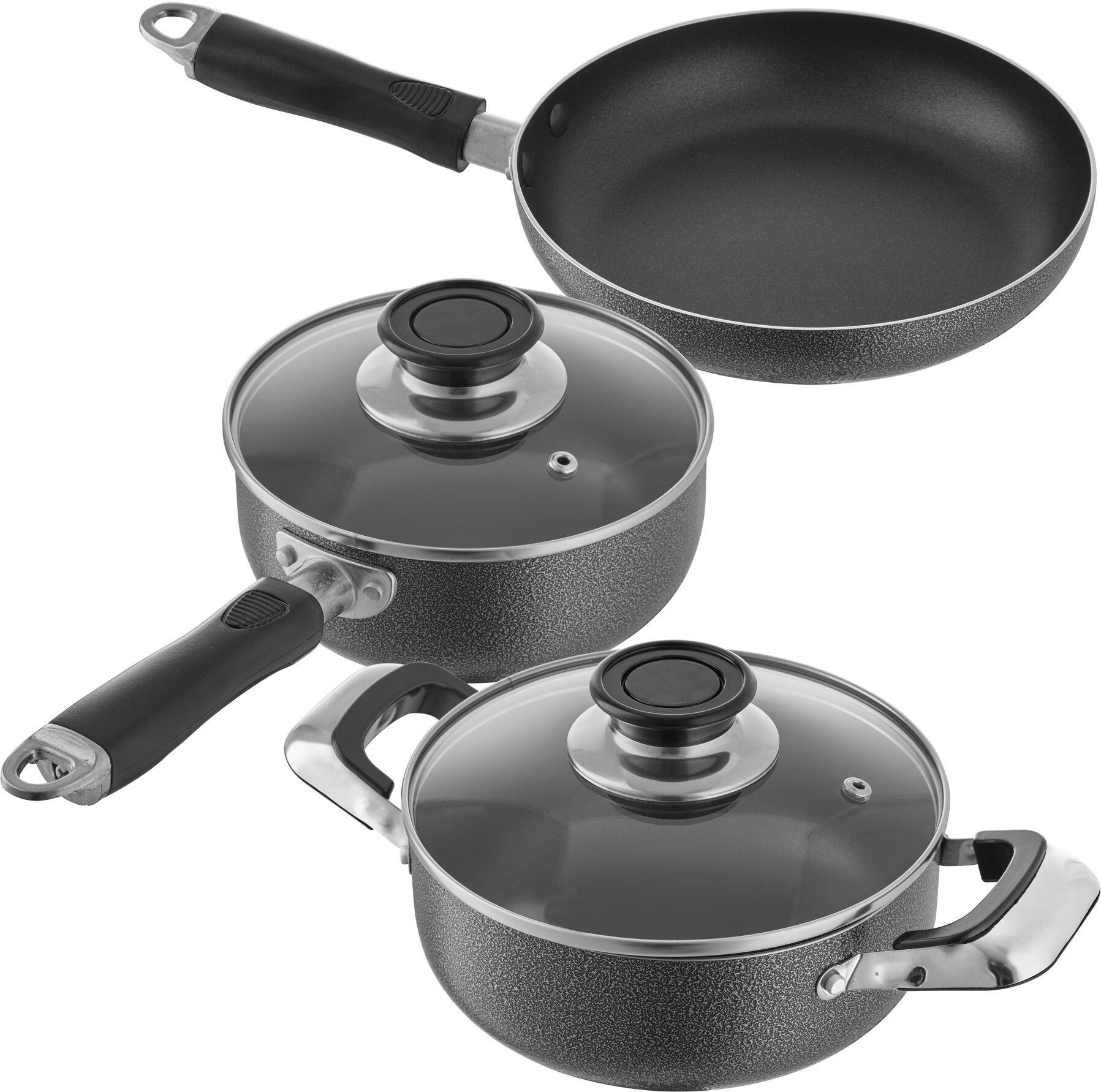 tectake Støbt aluminium grydesæt med glaslåg, 5 dele - sort tectake Støbt aluminium grydesæt med glaslåg, 5 dele - sort