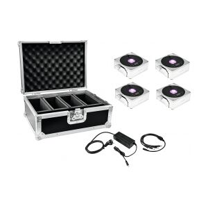 EuroLite Set 4x AKKU IP Flat Light 1 chrome + Case + Charger TILBUD NU