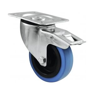 Roadinger Swivel Castor 100mm BLUE WHEEL with brake TILBUD bremse hjul blå med