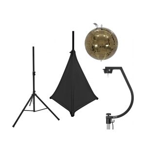 EuroLite Set Mirror ball 30cm gold with stand and tripod cover black TILBUD NU