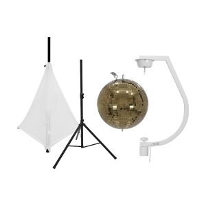 EuroLite Set Mirror ball 30cm gold with stand and tripod cover white TILBUD NU