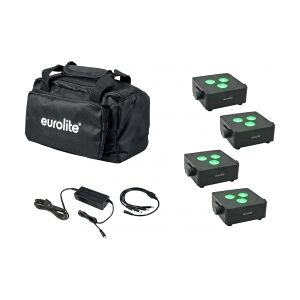 EuroLite Set 4x AKKU IP Flat Light 3 bk + Charger + Soft Bag TILBUD NU