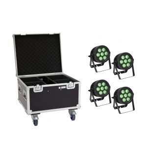 EuroLite Set 4x LED IP PAR 7x9W SCL Spot + Case with wheels TILBUD NU