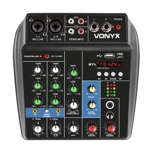 Lyd og Mikrofon Mixer VMM100 / 3 kanals / Bluetooth / USB / EQ / Phantom 48V / K