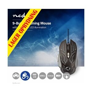 Nedis Gaming Mus   Ledningsforbundet   Belyst   4000 DPI   9 knapper, GMWD400BK