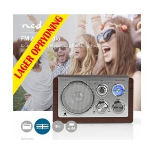 Nedis UKW-radio   9 W   Analog indstilling   Retro-design   Brun, RDFM5100BN