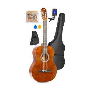 Spansk Guitar Pakke med taske, digital-tuner, plektre, rem og ekstra strengesæt,