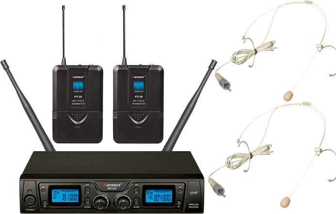 Karsect WR-352 PT35-HT3A trådløst 2 x tynde headset-mikrofon-sæt Karsect WR-352 PT35-HT3A trådløst 2 x tynde headset-mikrofon-sæt