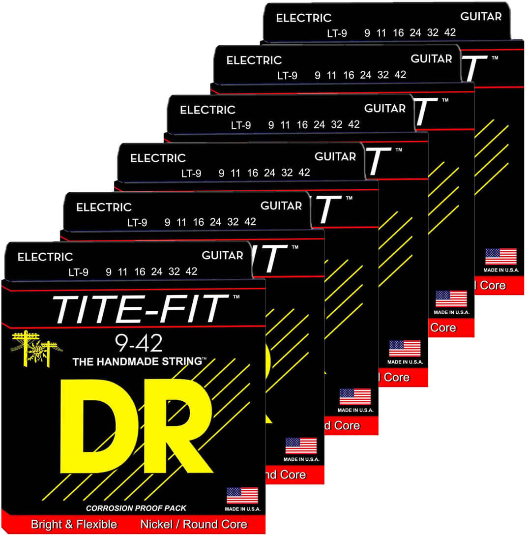 DR Strings LT-9 Tite-fit el-guitar-strenge, 009-042, 6-pack DR Strings LT-9 Tite-fit el-guitar-strenge, 009-042, 6-pack