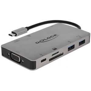 Delock Usb-C Hub Hdmi/vga/usb/sd/rj45 - Sort