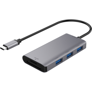 Deltaco Usb-C Hub Til 3 X Usb-A 3.0 + Sd/microsd Kortlæser - Grå