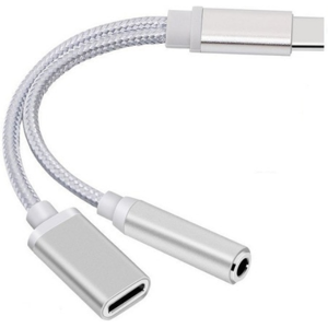 Usb-C Til 3.5 Mm Adapter - Med Opladning - Silver