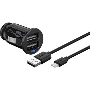 Goobay Dobbelt Usb-A Biloplader Med Lightning Kabel - 1 M - Sort