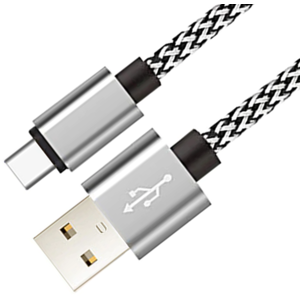 Stofbeklædt Usb-C 3.1 Usb Kabel - Sølv - 0.20 M