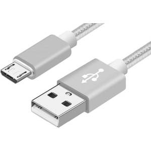 Stofbeklædt Usb-A / Micro-B Usb Kabel - Sølv - 3 M