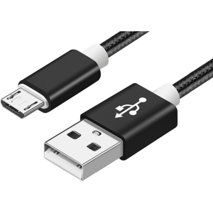 Stofbeklædt Usb-A / Micro-B Usb Kabel - Sort - 2 M