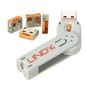 Lindy Usb-A Pc Port Blocker - 4 Låse / 1 Nøgle - Orange