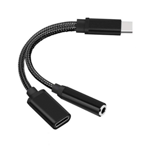 Usb-C Til 3.5 Mm Adapter - Med Opladning - Sort