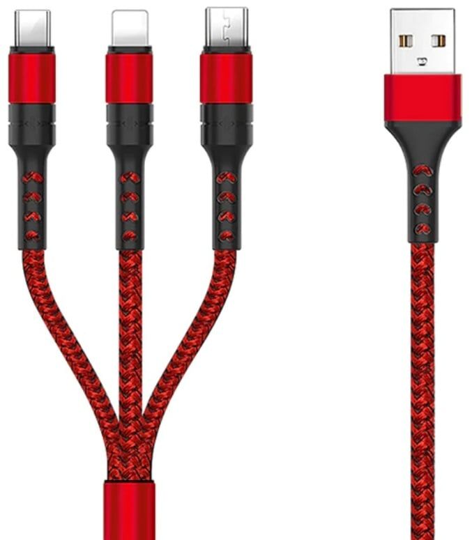 Apple Usb Multi Kabel - Usb-C/lightning/micro-B - 5a - 1.2 M - Rød