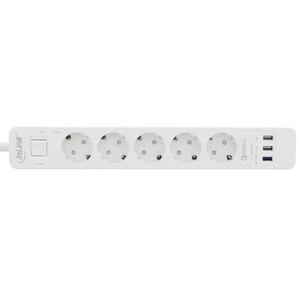 Stikdåse 5 Udtag -  3 X Usb - Afbryder - Eu Jord - Hvid - 1.5 M