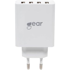 Gear 230v Usb Oplader - 4 X Usb-A - 5a/25w - Hvid