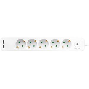 Stikdåse 5 Udtag - 2x Usb - Schuko Eu Jord - Hvid - 1.5 M