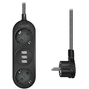 Logilink Stikdåse 2 Udtag - 3 X Usb - Schuko Jord - Sort - 1.5 M