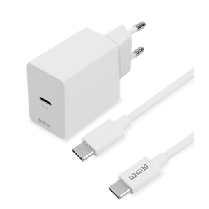 Deltaco 230v Vægoplader Med Usb-C Til Usb-C Kabel - Hvid