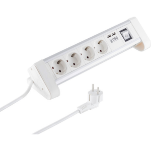 Stikdåse 4 Udtag - Schuko Eu - Usb-A - Afbryder - Hvid - 1.5 M