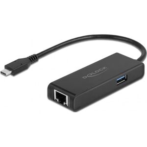 Delock Usb-C Hub - 1x Rj45 & 1x Usb-A - Sort