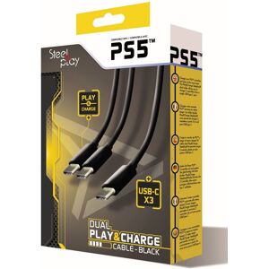 Steelplay Dual Kabel Til Playstation 5 Controllere - Sort