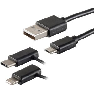 Usb-A 3i1 Kabel - Micro-B/lightning/usb-C - Sort - 1 M