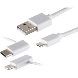 Usb-A 3i1 Kabel - Micro-B/lightning/usb-C - Hvid - 2 M