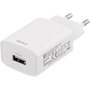 Deltaco 230v Usb Lader - 2.4a/12w - Hvid