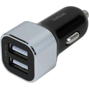 Deltaco 12v Biloplader - 2 X Usb-A - 2.4a/12w - Sort/sølv