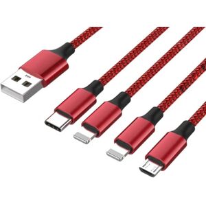 Usb-A Til Usb-C/2x Lightning/micro-B Kabel - 1.3 M - Rød