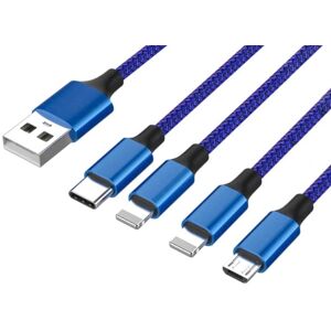 Usb-A Til Usb-C/2x Lightning/micro-B Kabel - 1.3 M - Blå