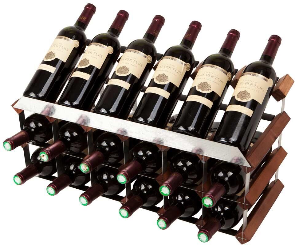 Mensolas Med Display - 18 Flasker I Mørkbejset Fyrretræ Mensolas Med Display - 18 Flasker I Mørkbejset Fyrretræ