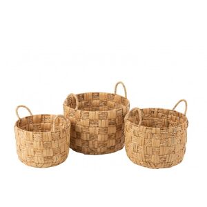 LANADECO Set de 3 cestas redondo jacinto de agua natural 44x44 cm