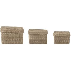 Bloomingville Set de 3 cestas de fibras vegetales beige con tapa