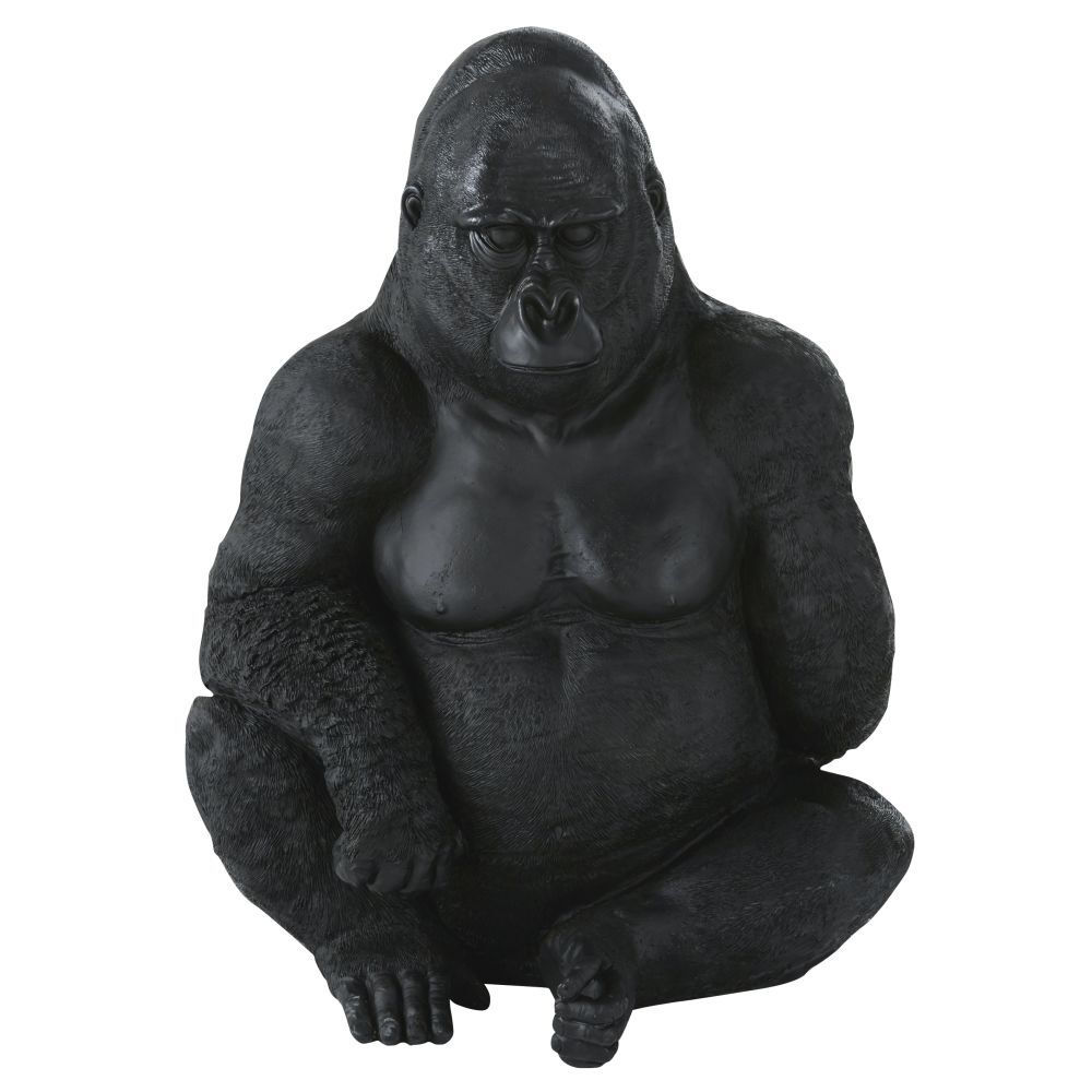 Maisons du Monde Estatua de jardín de gorila sentado negra mate Alt. 83
