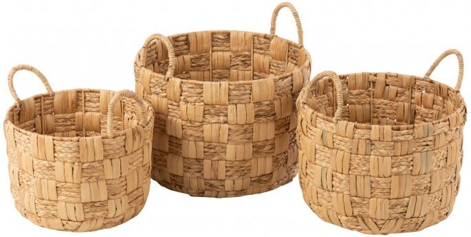 LANADECO Set de 3 cestas redondo jacinto de agua natural 44x44 cm