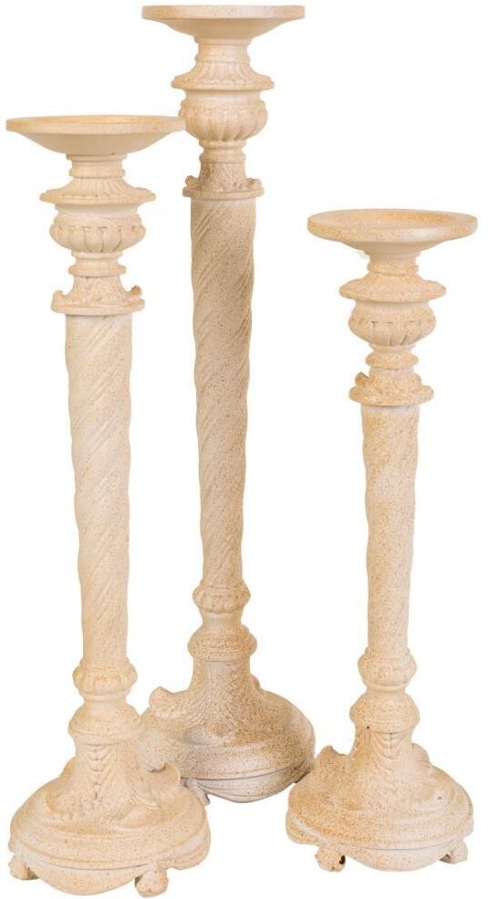 Wanderlust deco Candelabros de resina tallada set 3 piezas Beige