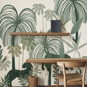 Acte Deco Papel pintado panoramico selva tropical con tigres 450x250 verde