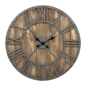 WOMO-DESIGN Reloj de pared redondo, Ø 76 x 5 cm, color gris/roble, hierro