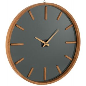 LANADECO Reloj mural redondo madera/cristal marrón/negro alt. 80 cm