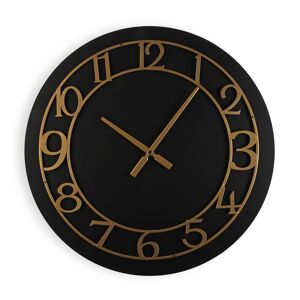 Versa Home Reloj de pared estilo vintage en madera aglomerada negro y dorado