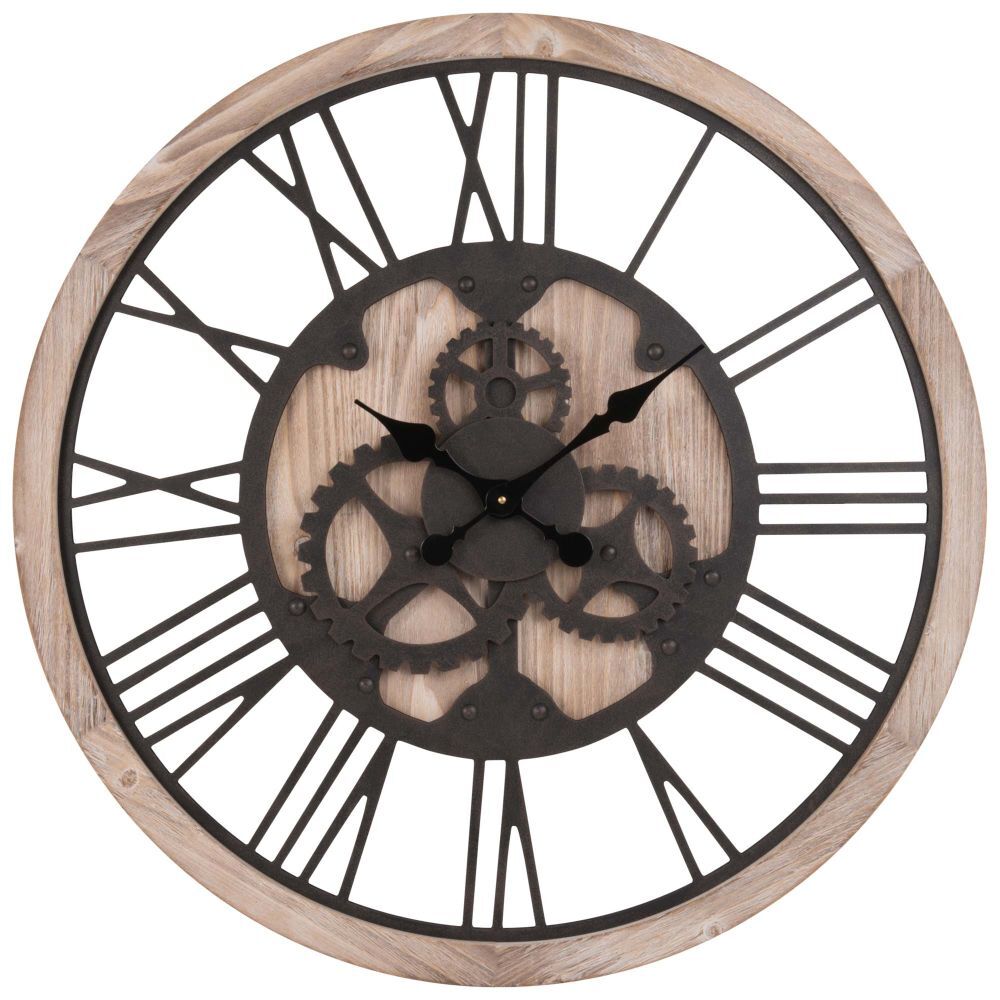 Maisons du Monde Reloj con engranajes de color natural y negro D.79